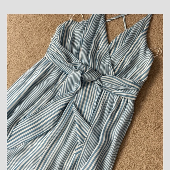 Moon River Anthropologie Jumpsuit Beach Blue White Stripe Cropped Flyaway Leg - Picture 11 of 16